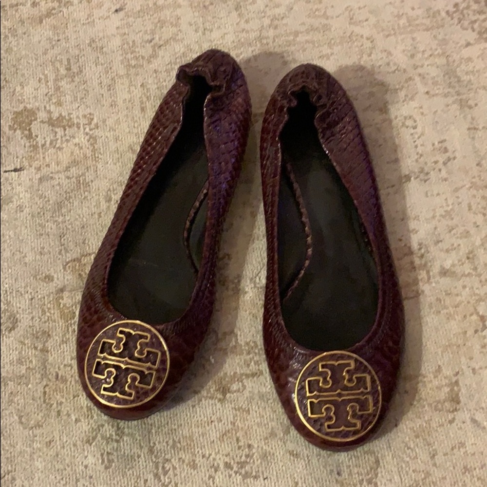 Tory Burch Reva flats in brown snake skin